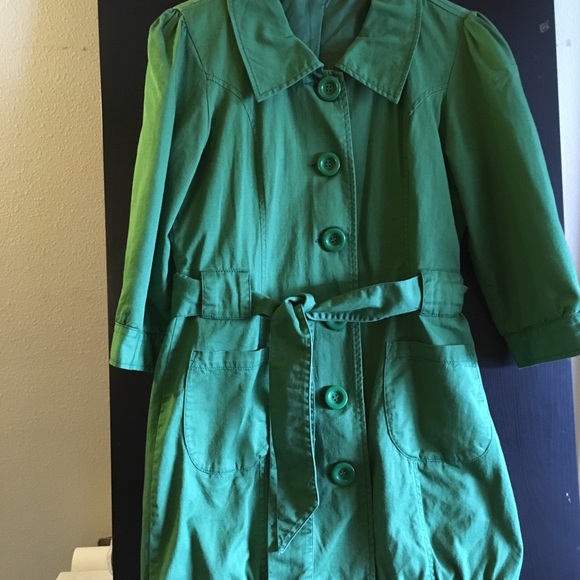 🐸👑 Green Stylized trench coat TULLETTE Size S - Picture 2 of 3